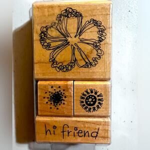 STAMPENDOUS! Ruffled Bloom 4 Piece Rubber Stamp Set New Sealed Pkg Flower Friend